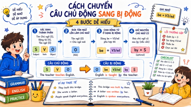 Cách Chuyển Câu Chủ Động Sang Bị Động: 4 Bước Dễ Hiểu